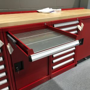 automotive workstations roll out shelf garage red