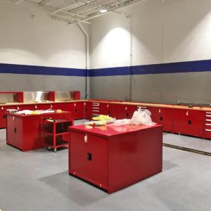 automotive workstations training tech tool box shelf garage red