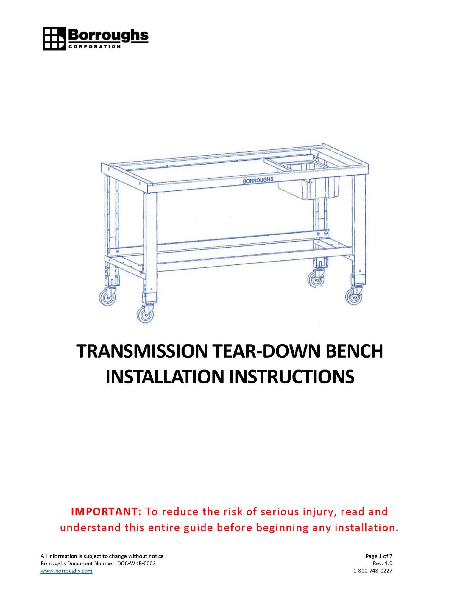 Transmission table installation