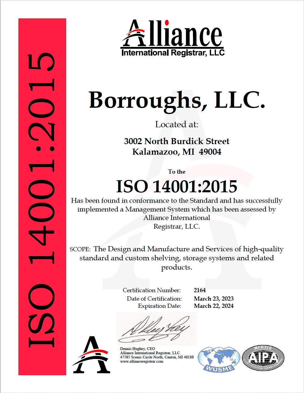 Borroughs Alliance ISO 14001:2015 Certification