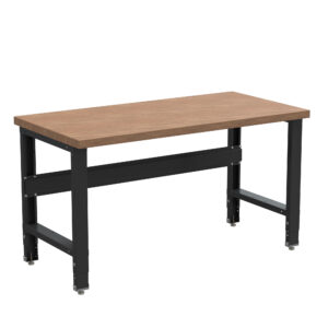 Borroughs hardwood top adjustable workbench with stringer painted in black