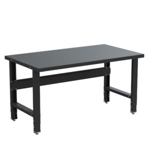 Borroughs steel adjustable height workbench painted in black