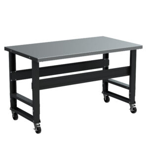 Borroughs stainless steel mobile workbench with two stringers painted in black