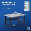 Image showcasing steel gauge details for a 4 ft stainless steel workbench