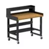 Borroughs 4 ft Wood Top Mobile Workbench, Black 48" Wide Rolling Adjustable Height Workbench with Hardwood Top with Bottom Shelf, Ledge Shelf, Edge Guards, and Casters