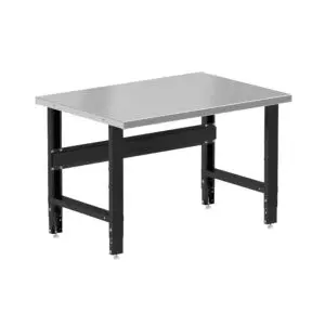 Borroughs 4 ft Workbench, Black 48″ Wide Adjustable Height Workbenches with Stainless Steel Painted Top