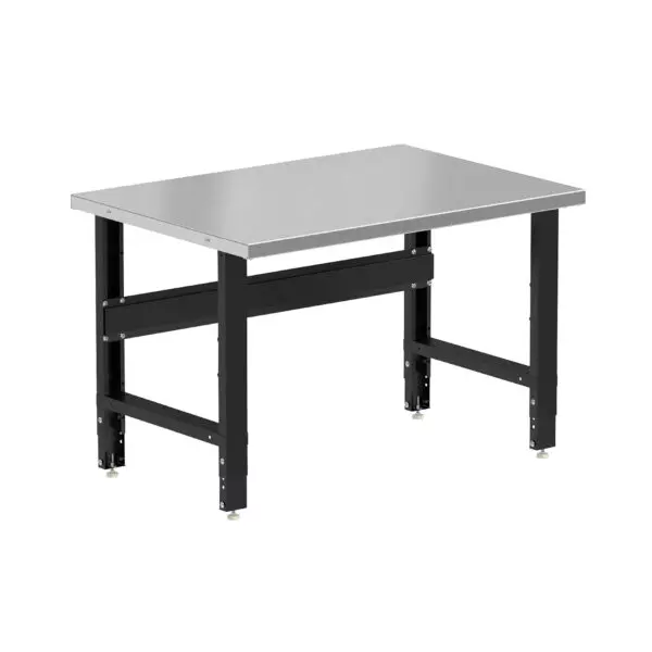 Borroughs 4 ft Workbench, Black 48″ Wide Adjustable Height Workbenches with Stainless Steel Painted Top