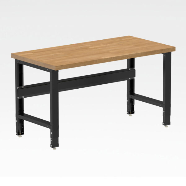 Borroughs 60 Inch Workbench, Black 60" Wide Adjustable Height Workbench with Hardwood Top