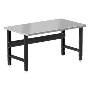 Borroughs 60 Inch Workbench, Black 60" Wide Adjustable Height Workbenches with Stainless Steel Top