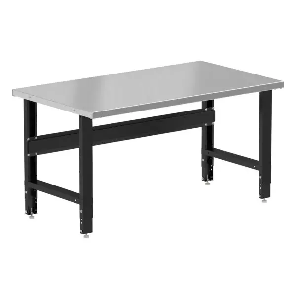 Borroughs 60 Inch Workbench, Black 60" Wide Adjustable Height Workbenches with Stainless Steel Top