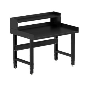 Borroughs Adjustable Height Garage Workbench, Black 48" Wide Adjustable Height Workbenches with Steel Painted Top with Ledge Shelf and Edge Guards