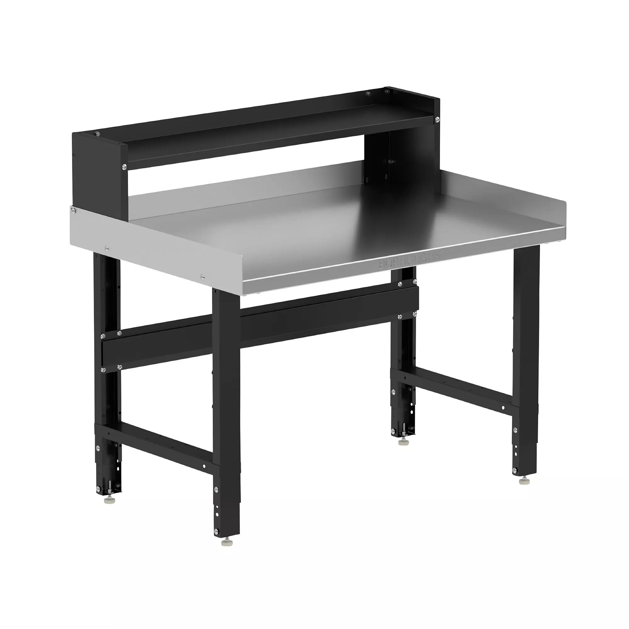 Borroughs Adjustable Height Garage Workbench, Black 48" Wide Adjustable Height Workbenches with Stainless Steel Top with Ledge Shelf and Edge Guards