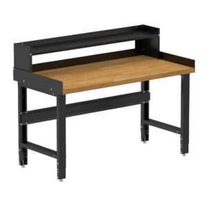 Borroughs Adjustable Height Garage Workbench, Black 60" Wide Adjustable Height Workbench with Hardwood Top with Ledge Shelf and Edge Guards