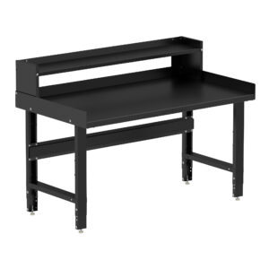 Borroughs Adjustable Height Garage Workbench, Black 60" Wide Adjustable Height Workbenches with Steel Painted Top with Ledge Shelf and Edge Guards