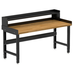 Borroughs Adjustable Height Garage Workbench, Black 72" Wide Adjustable Height Workbench with Hardwood Top with Ledge Shelf and Edge Guards
