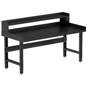 Borroughs Adjustable Height Garage Workbench, Black 72" Wide Adjustable Height Workbenches with Steel Painted Top with Ledge Shelf and Edge Guards