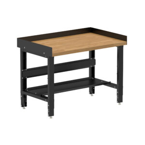 Borroughs Heavy Duty Workbench, Black 48" Wide Adjustable Height Workbench with Hardwood Top with Bottom Shelf and Edge Guards