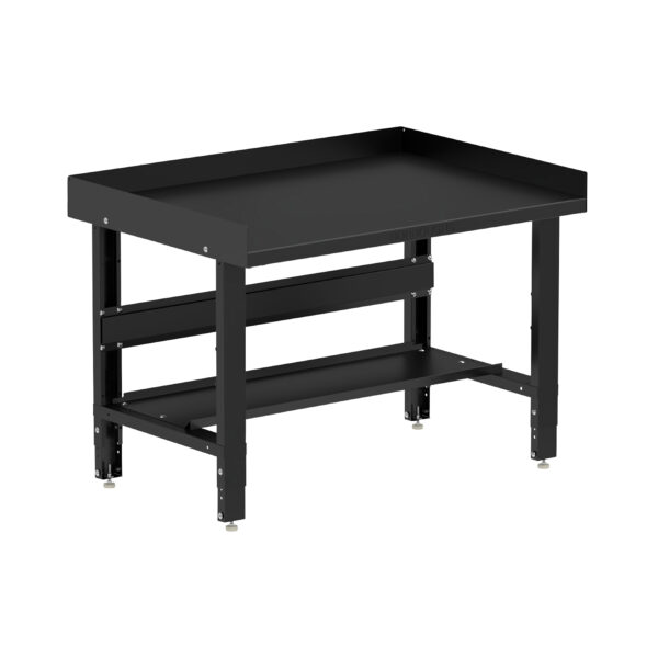 Borroughs Heavy Duty Workbench, Black 48" Wide Adjustable Height Workbenches with Steel Painted Top with Bottom Shelf and Edge Guards