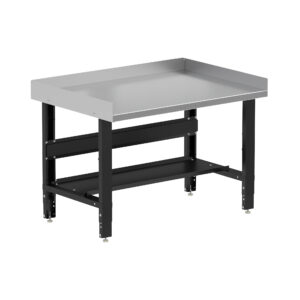 Borroughs Heavy Duty Workbench, Black 48" Wide Adjustable Height Workbenches with Stainless Steel Top with Bottom Shelf and Edge Guards