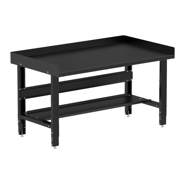 Borroughs Heavy Duty Workbench, Black 60" Wide Adjustable Height Workbenches with Steel Painted Top with Bottom Shelf and Edge Guards