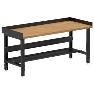 Borroughs Heavy Duty Workbench, Black 72" Wide Adjustable Height Workbench with Hardwood Top with Bottom Shelf and Edge Guards