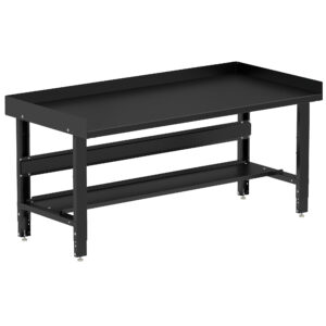 Borroughs Heavy Duty Workbench, Black 72" Wide Adjustable Height Workbenches with Steel Painted Top with Bottom Shelf and Edge Guards