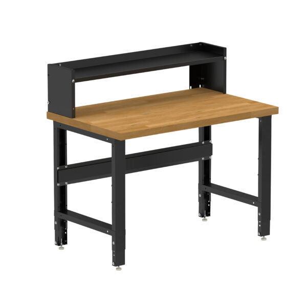 Borroughs Workbenches For Garages, Black 48" Wide Adjustable Height Workbench with Hardwood Top with Ledge Shelf