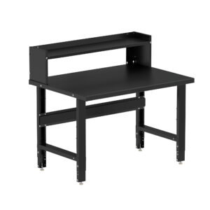 Borroughs Workbenches For Garages, Black 48" Wide Adjustable Height Workbenches with Steel Painted Top with Ledge Shelf