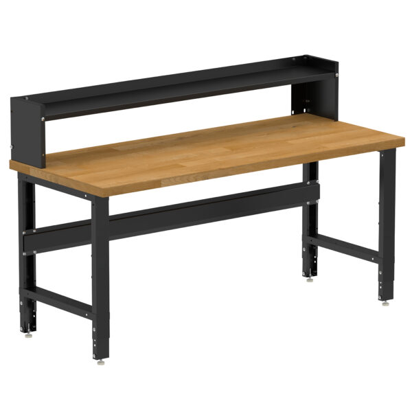 Borroughs Workbenches For Garages, Black 72" Wide Adjustable Height Workbench with Hardwood Top with Ledge Shelf