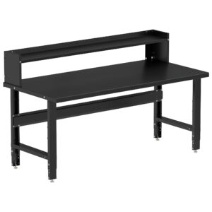 Borroughs Workbenches for Garages, Black 72" Wide Adjustable Height Workbenches with Steel Painted Top with Ledge Shelf