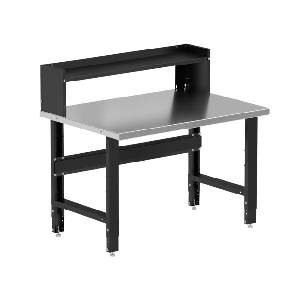 Borroughs Workbenches For The Garage, Black 48" Wide Adjustable Height Workbenches with Stainless Steel Top with Ledge Shelf