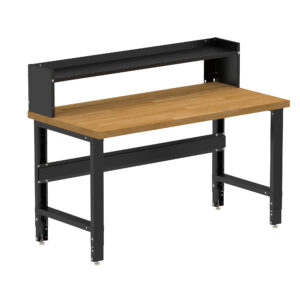Borroughs Workbenches For The Garage, Black 60" Wide Adjustable Height Workbench with Hardwood Top with Ledge Shelf
