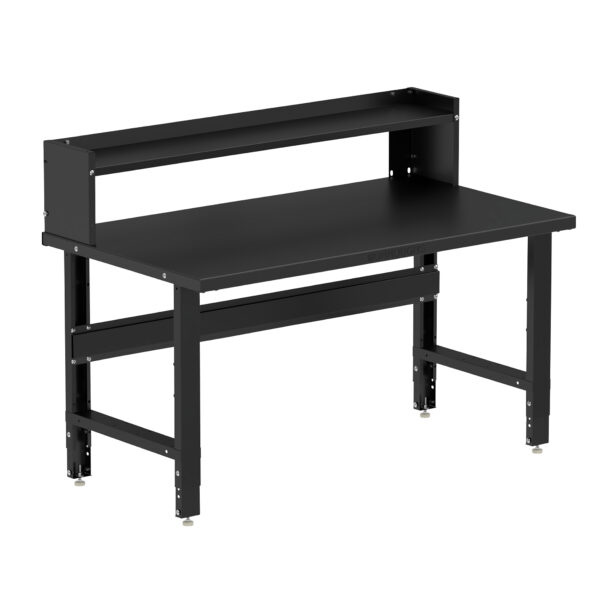 Borroughs Workbenches For The Garage, Black 60" Wide Adjustable Height Workbenches with Steel Painted Top with Ledge Shelf