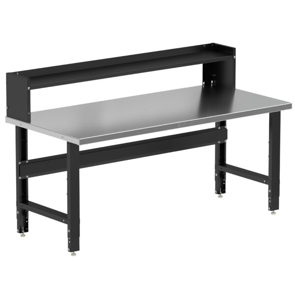 Borroughs Workbenches For The Garage, Black 72" Wide Adjustable Height Workbenches with Stainless Steel Top with Ledge Shelf