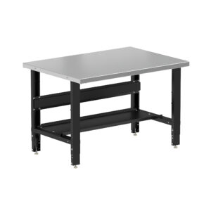Borroughs Adjustable Height Workbench, Black 48" Wide Adjustable Height Workbenches with Stainless Steel Top with Bottom Shelf