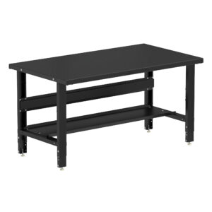 Borroughs Adjustable Work Bench, Black 60" Wide Adjustable Height Workbenches with Steel Painted Top with Bottom Shelf