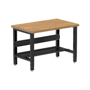 Borroughs Adjustable Work Bench, Black 48" Wide Adjustable Height Workbench with Hardwood Top with Bottom Shelf
