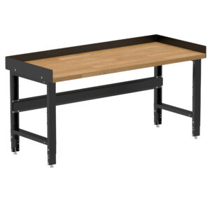 Borroughs Hardwood Workbench, Black 72″ Wide Adjustable Height Workbench with Hardwood Top and Edge Guards