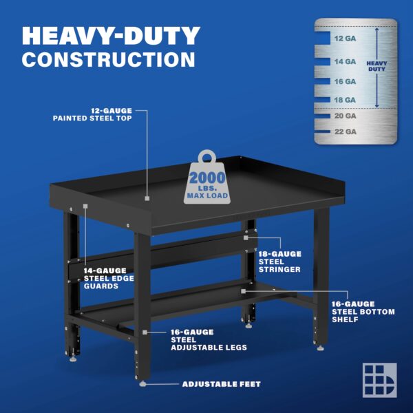Image showcasing steel gauge details for a 48" Wide Heavy Duty Steel Workbench
