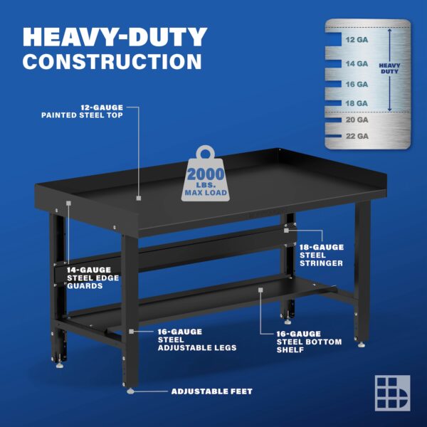 Image showcasing steel gauge details for a 60" Wide Heavy Duty Steel Workbench