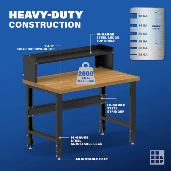 Image showcasing steel gauge details for 48" Wide Wood Workbenches for Garages