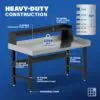 Image showcasing steel gauge details for a 60" Wide Adjustable Height Garage Stainless Steel Workbench