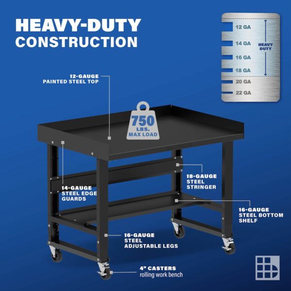 Image showcasing steel gauge details for a 48" Wide Rolling Garage Steel Workbench