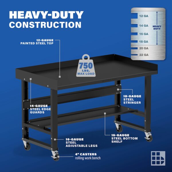 Image showcasing steel gauge details for a 60" Wide Rolling Garage Steel Workbench