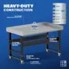 Image showcasing steel gauge details for a 60" Wide Rolling stainless steel work bench for sale