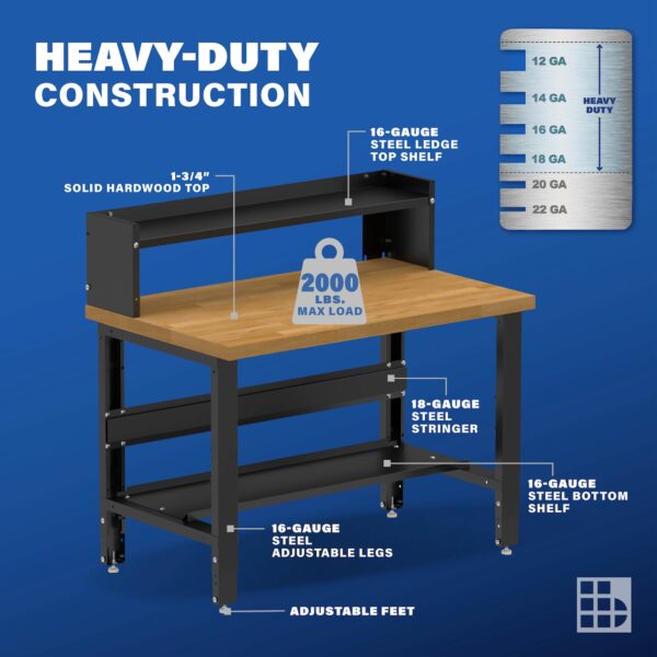 Image showcasing steel gauge details for a 48" Wide Small Wood workbench for sale