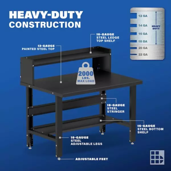 Image showcasing steel gauge details for a 48" Wide Small Steel workbench for sale