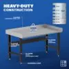 Image showcasing steel gauge details for a 60" stainless steel top work bench for sale