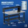 Image showcasing steel gauge details for a 60" Wide Stainless Steel Workbench on Casters