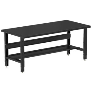 Borroughs Height Adjustable Workbench, Black 72" Wide Adjustable Height Workbenches with Steel Painted Top with Bottom Shelf
